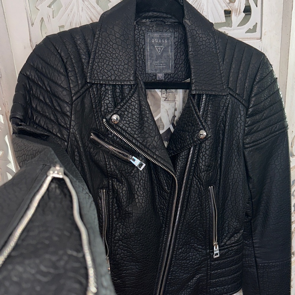 GUESS Black Quilted Moto-Style Bomber Jacket